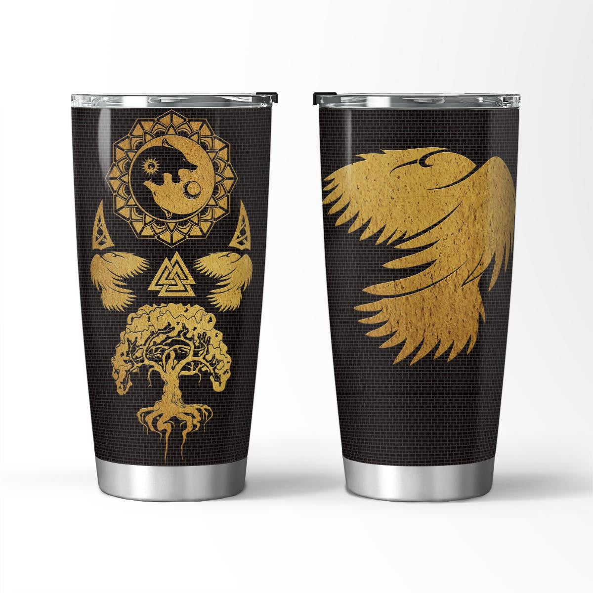 Viking Wolf Raven And Tree Of Life - Viking Tumbler - Myvikinggear Store