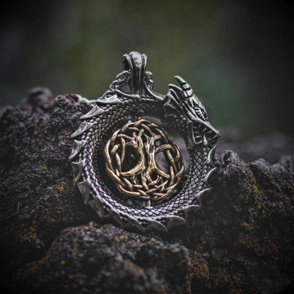 Jormungandr Surrounds Yggdrasil Rotating Pendant