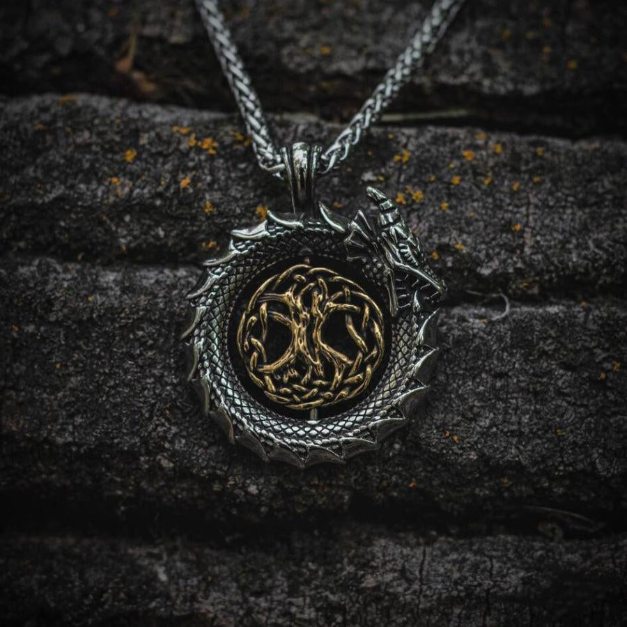 Jormungandr Surrounds Yggdrasil Rotating Pendant