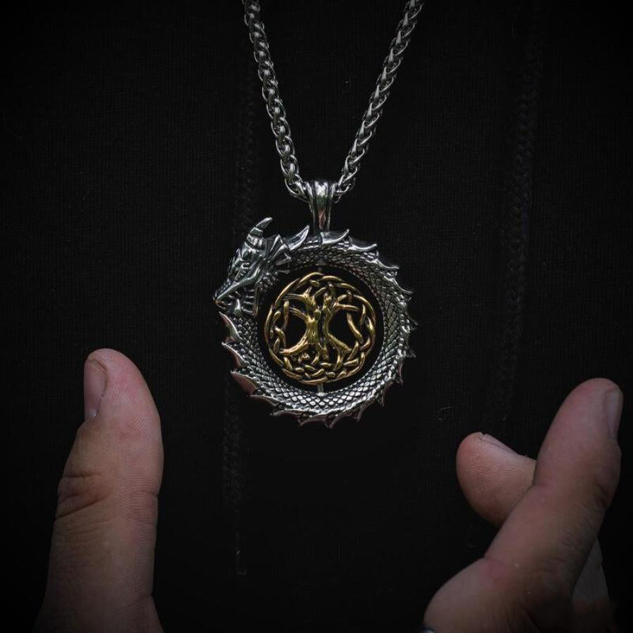 Jormungandr Surrounds Yggdrasil Rotating Pendant