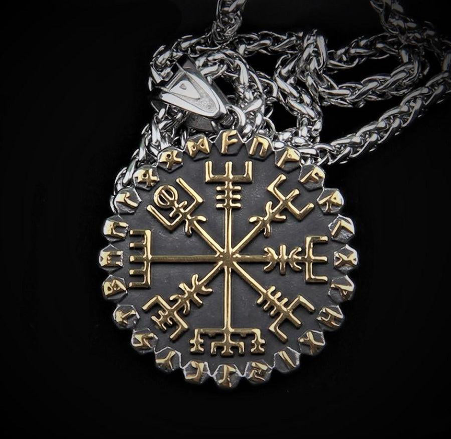 Vegvisir & Aegishjalmur 2 Sides Runic Necklace